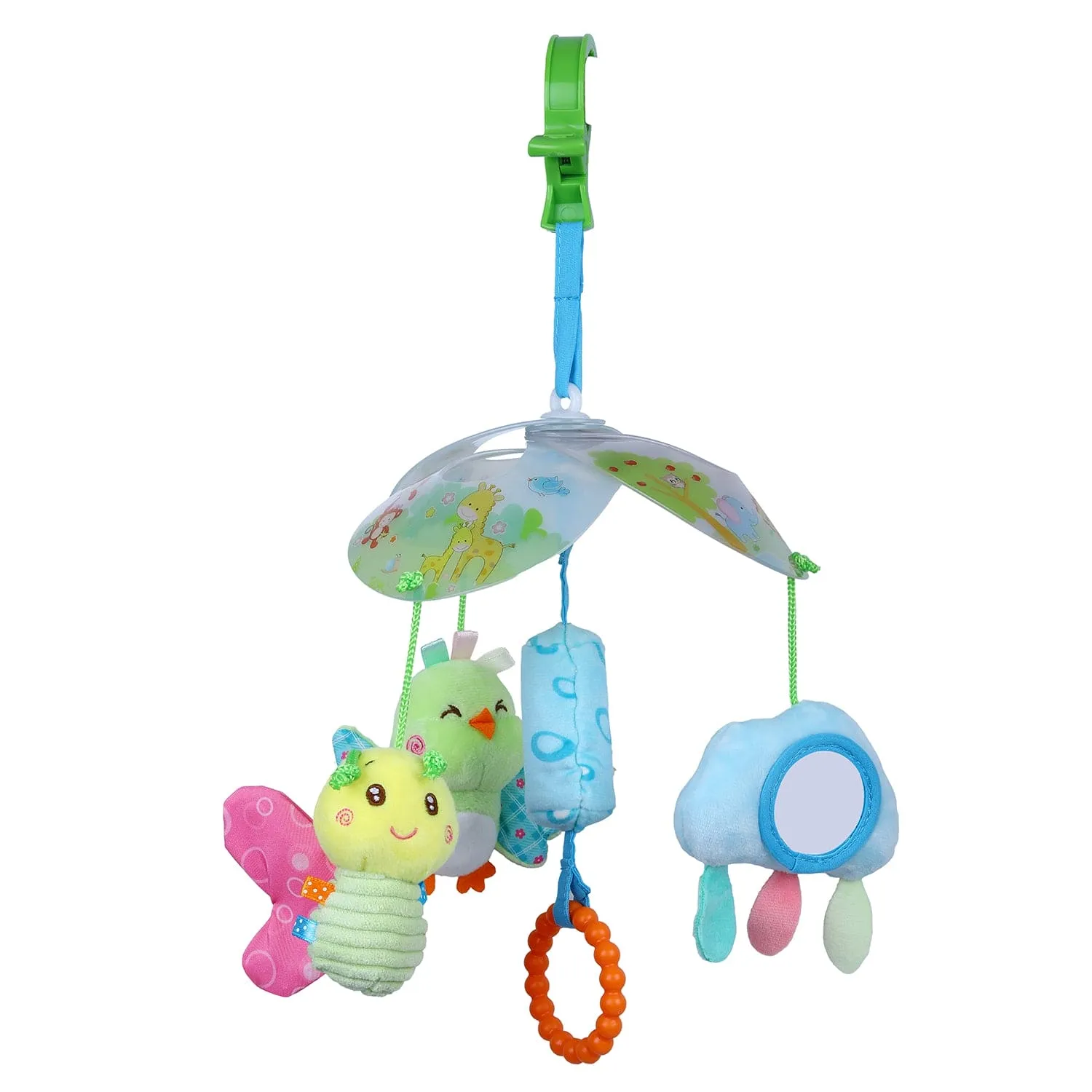Flying Birds Clip-On Foldable Rotating Wind Chime Cot Mobile With Hanging Rattle Toys - Multicolour