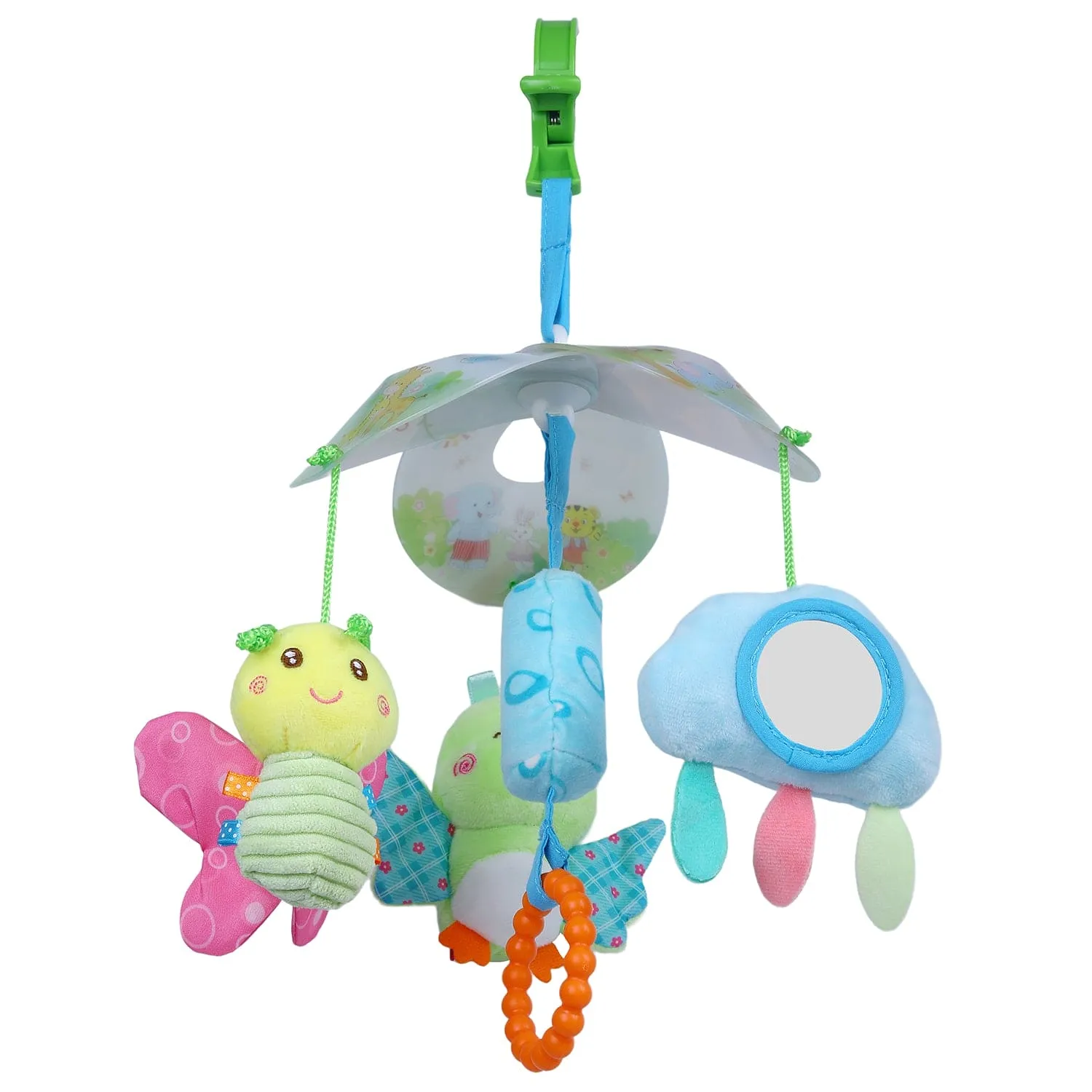 Flying Birds Clip-On Foldable Rotating Wind Chime Cot Mobile With Hanging Rattle Toys - Multicolour