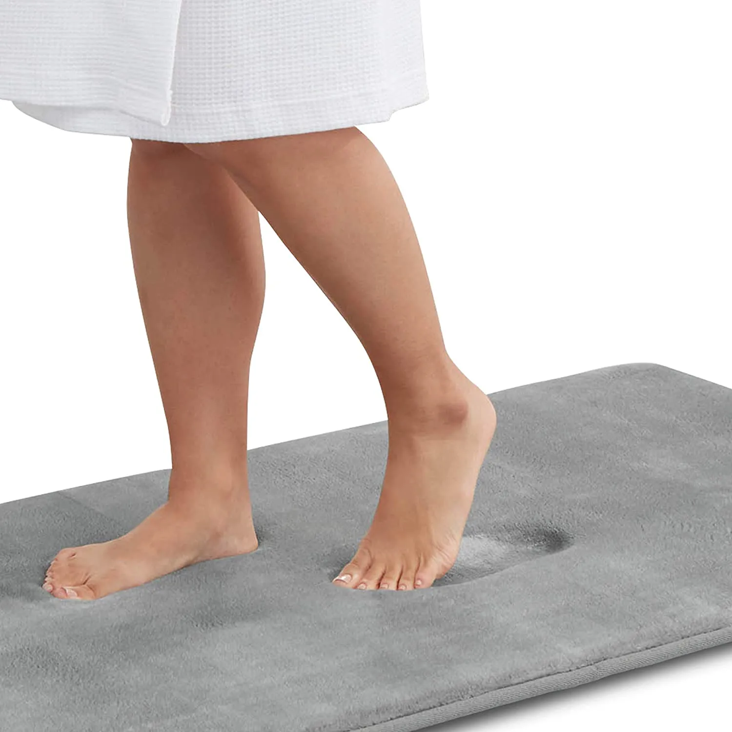Genteele Memory Foam Bath Mat Non Slip Absorbent Super Cozy Velvet Bathroom Rug Carpet (22 inches X 36 inches, White)