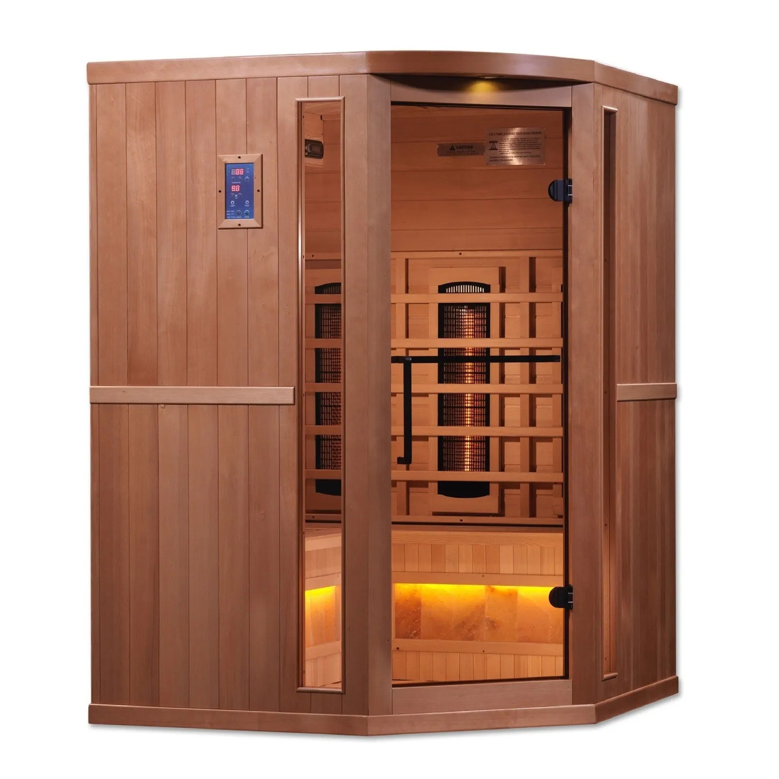 Golden Designs 3-Person Corner Full Spectrum PureTech™ Near Zero EMF Infrared Sauna with Himalayan Salt Bar - GDI-8035-02
