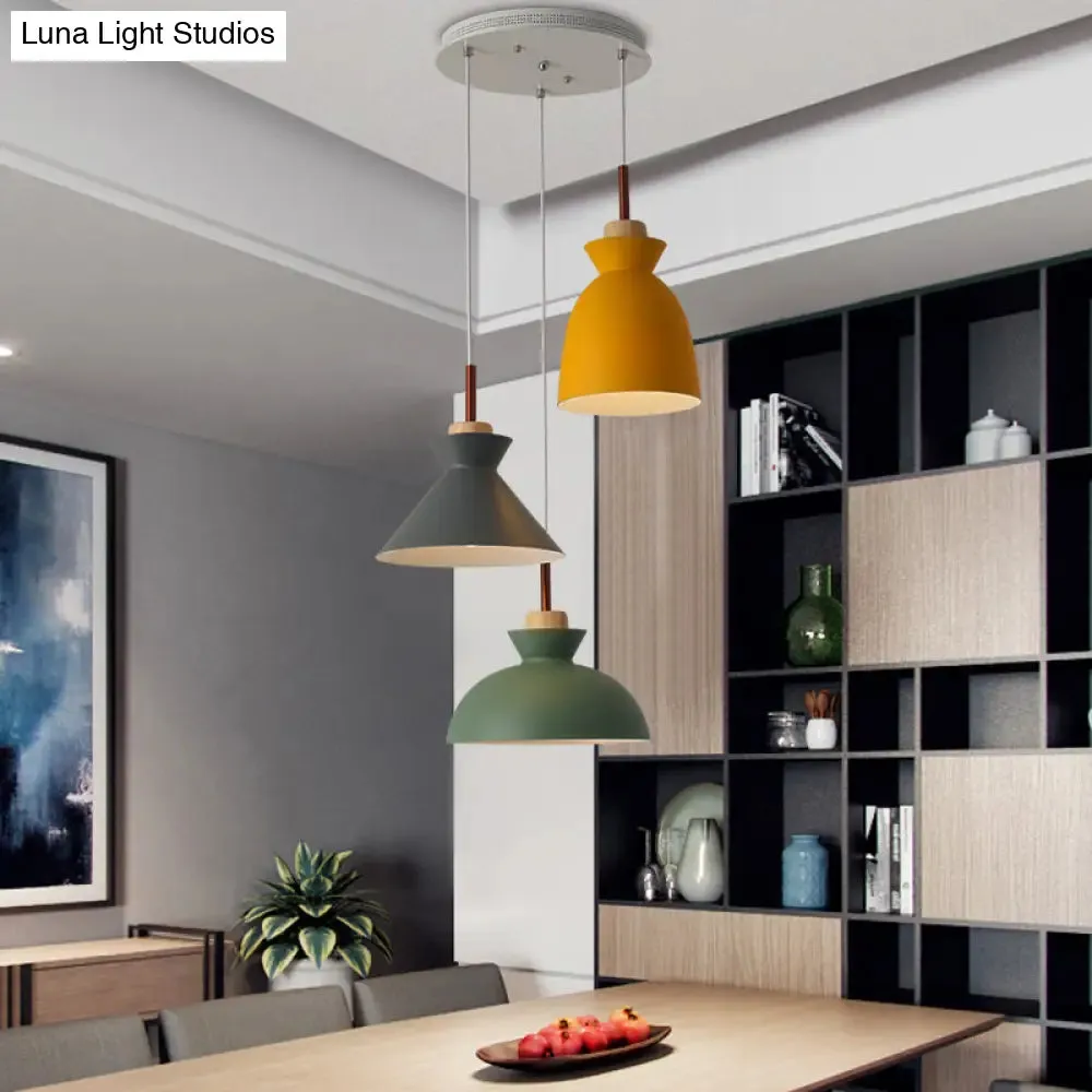 Green Macaron Cluster Pendant Metal Ceiling Hang Lamp with 3 Lights - Kitchen/Dining Room Cookware Inspired