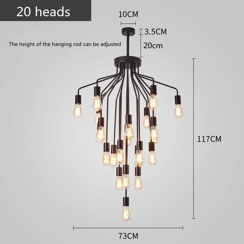 Harper Long Chandelier - American Duplex Floor Lighting for Living Rooms and Lofts in Retro Industrial Style