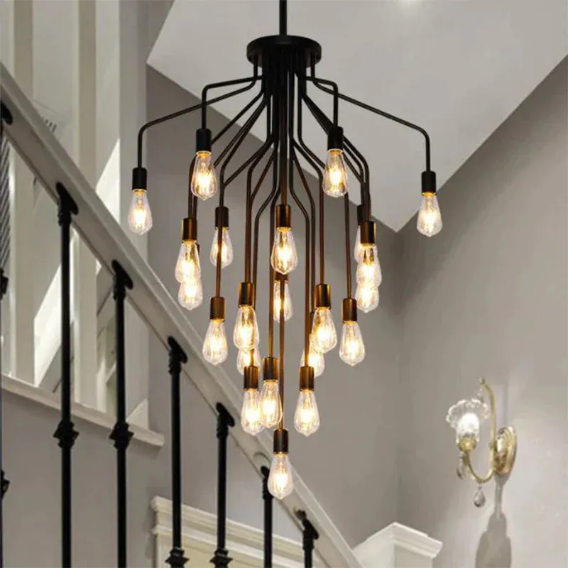 Harper Long Chandelier - American Duplex Floor Lighting for Living Rooms and Lofts in Retro Industrial Style