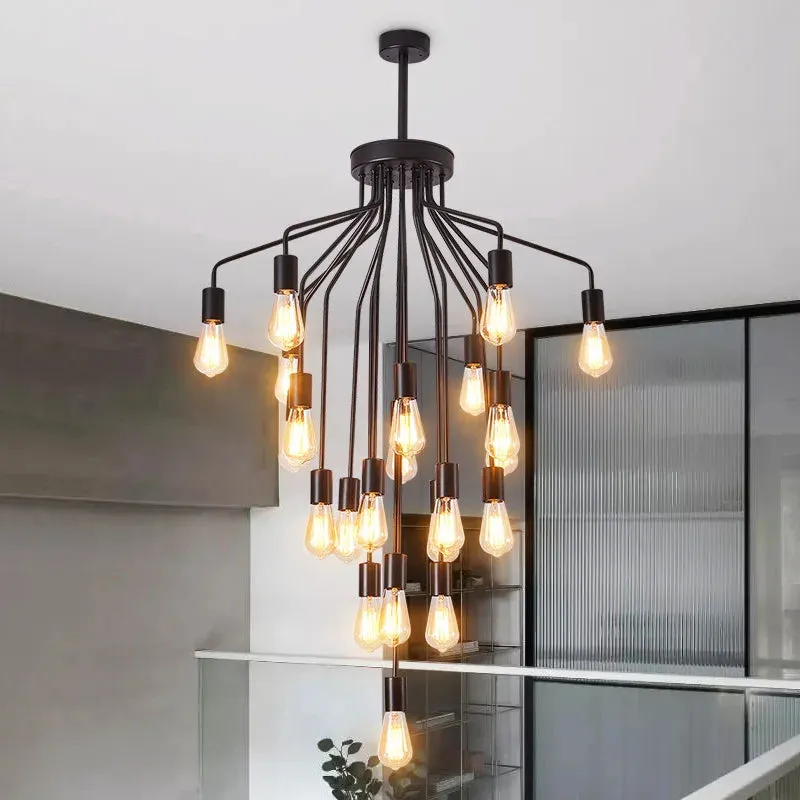 Harper Long Chandelier - American Duplex Floor Lighting for Living Rooms and Lofts in Retro Industrial Style