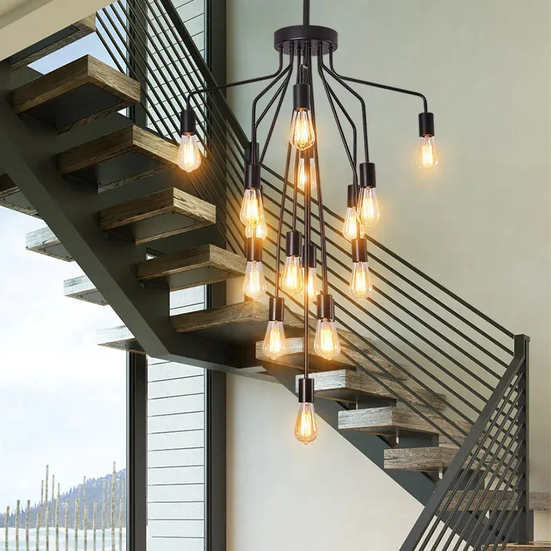 Harper Long Chandelier - American Duplex Floor Lighting for Living Rooms and Lofts in Retro Industrial Style