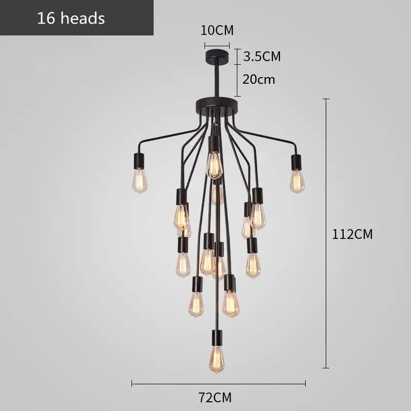 Harper Long Chandelier - American Duplex Floor Lighting for Living Rooms and Lofts in Retro Industrial Style