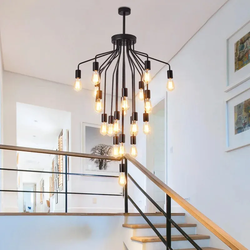 Harper Long Chandelier - American Duplex Floor Lighting for Living Rooms and Lofts in Retro Industrial Style