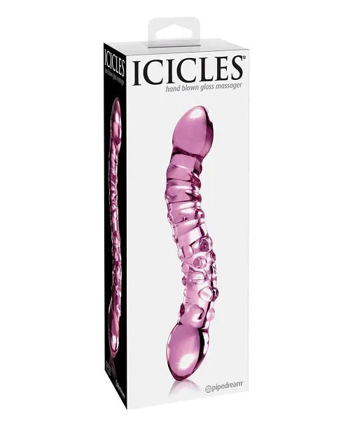 Icicles No. 55 - Double-Sided Textured Glass Dildo 9in - Pink