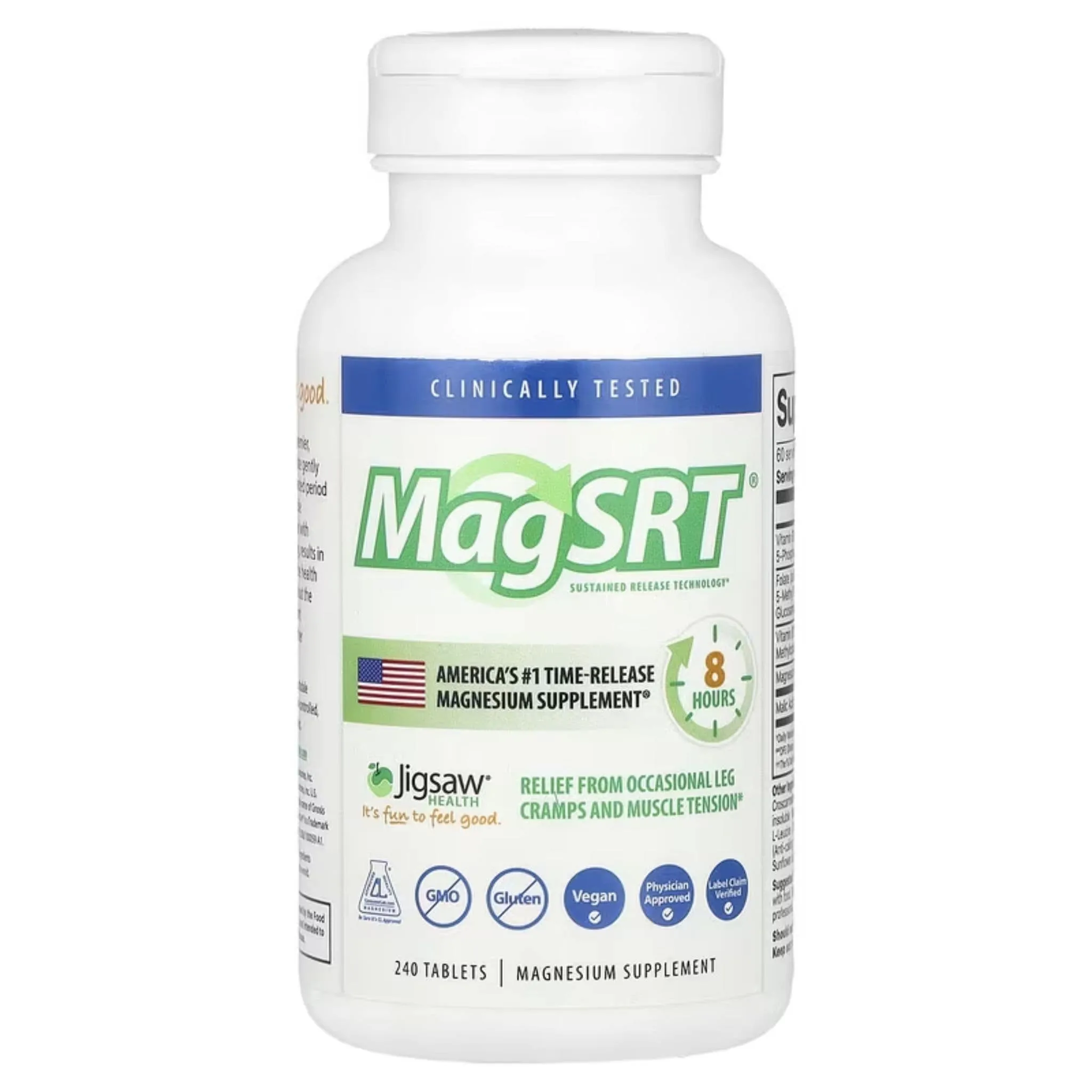 Jigsaw Health Mag SRT, Clinically Tested Time-Release Magnesium for Energy, Sleep, and Muscle Support, 240 Tablets