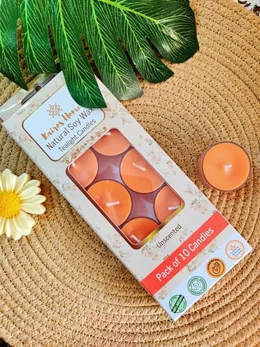 Kairos Homes Soy Wax Unscented Tealight Candles in Heat Resistant Polycarbonate Cups, Burn time upto 3 Hours Each, Ideal for Home Decor, Birthday Decor, Festival & Diwali - Set of 50 Candles - Orange