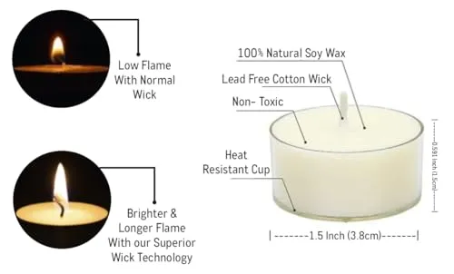 Kairos Homes Soy Wax Unscented Tealight Candles in Heat Resistant Polycarbonate Cups, Burn time upto 3 Hours Each, Ideal for Home Decor, Birthday Decor, Festival & Diwali - Set of 50 Candles - Orange