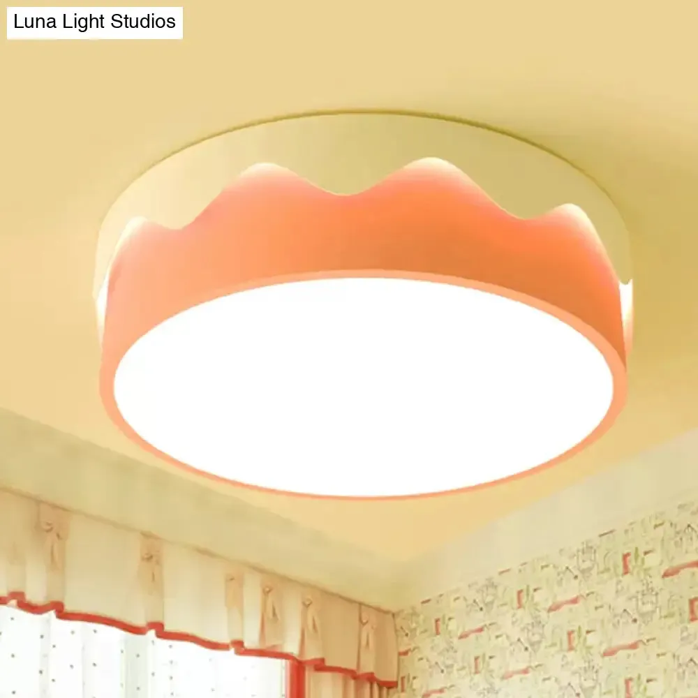 Kids LED Pink Drum Ceiling Light with Warm/White Acrylic Flush Mount