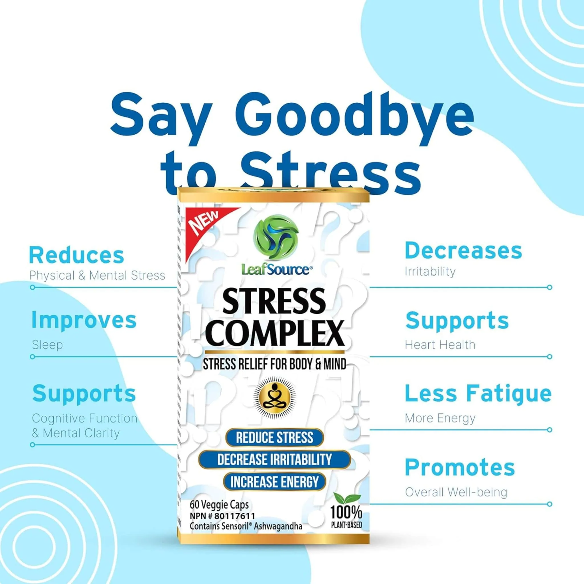 Leaf Source Stress Complex with Ashwagandha, Relieves Stress Symptoms, 60 Vegetable Capsules