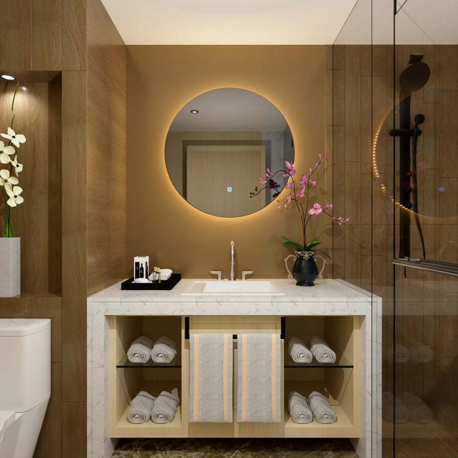 LED Round Bathroom Vanity Mirror Color Temperature Adjustable CCT Dimmable Lights
