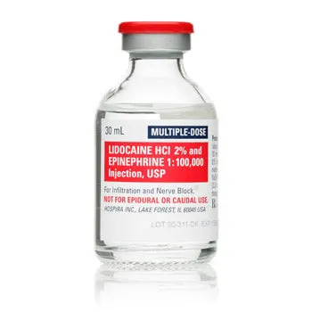Lidocaine HCL 2% and Epinephrine 1% 1:100,000 for Injection 30 mL Multiple Dose, 25/Pack (Rx)