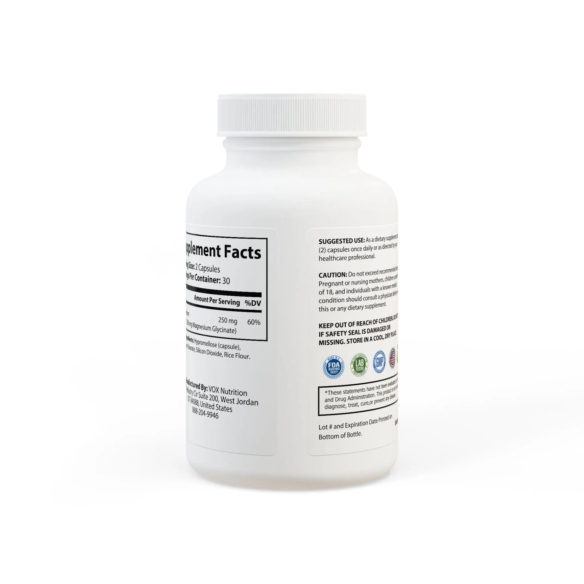 Magnesium Glycinate Supplement (60 Capsules) by Aziza & Fae