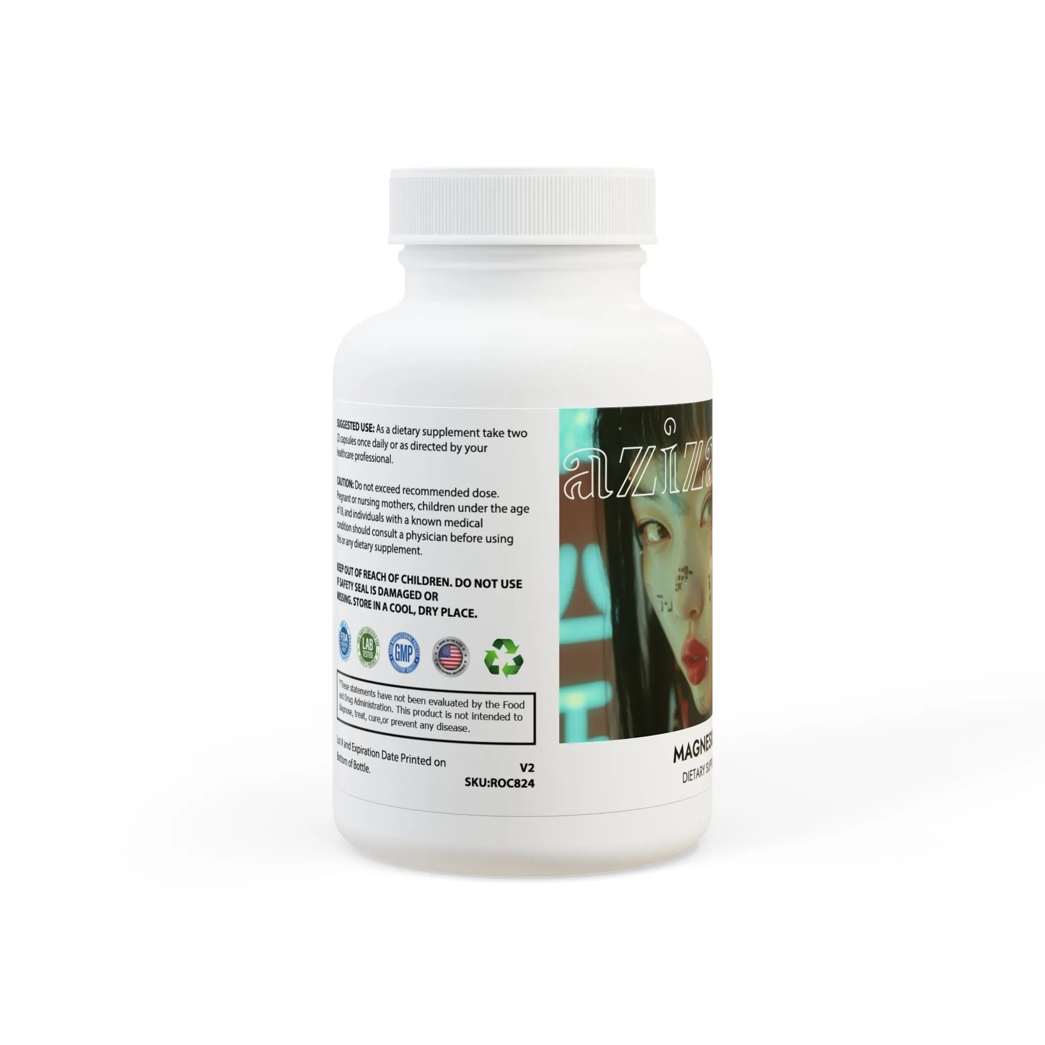 Magnesium Glycinate Supplement (60 Capsules) by Aziza & Fae