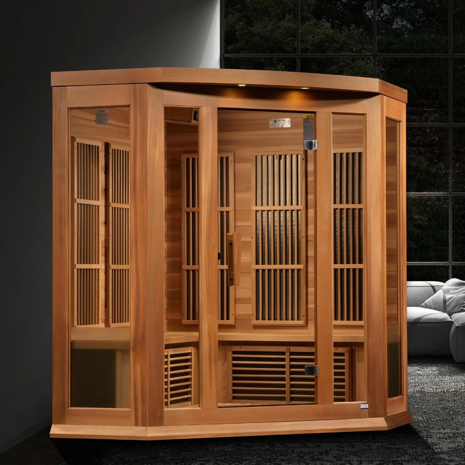 Maxxus 3-Person Corner Near Zero EMF (Under 2MG) FAR Infrared Sauna (Red Cedar)