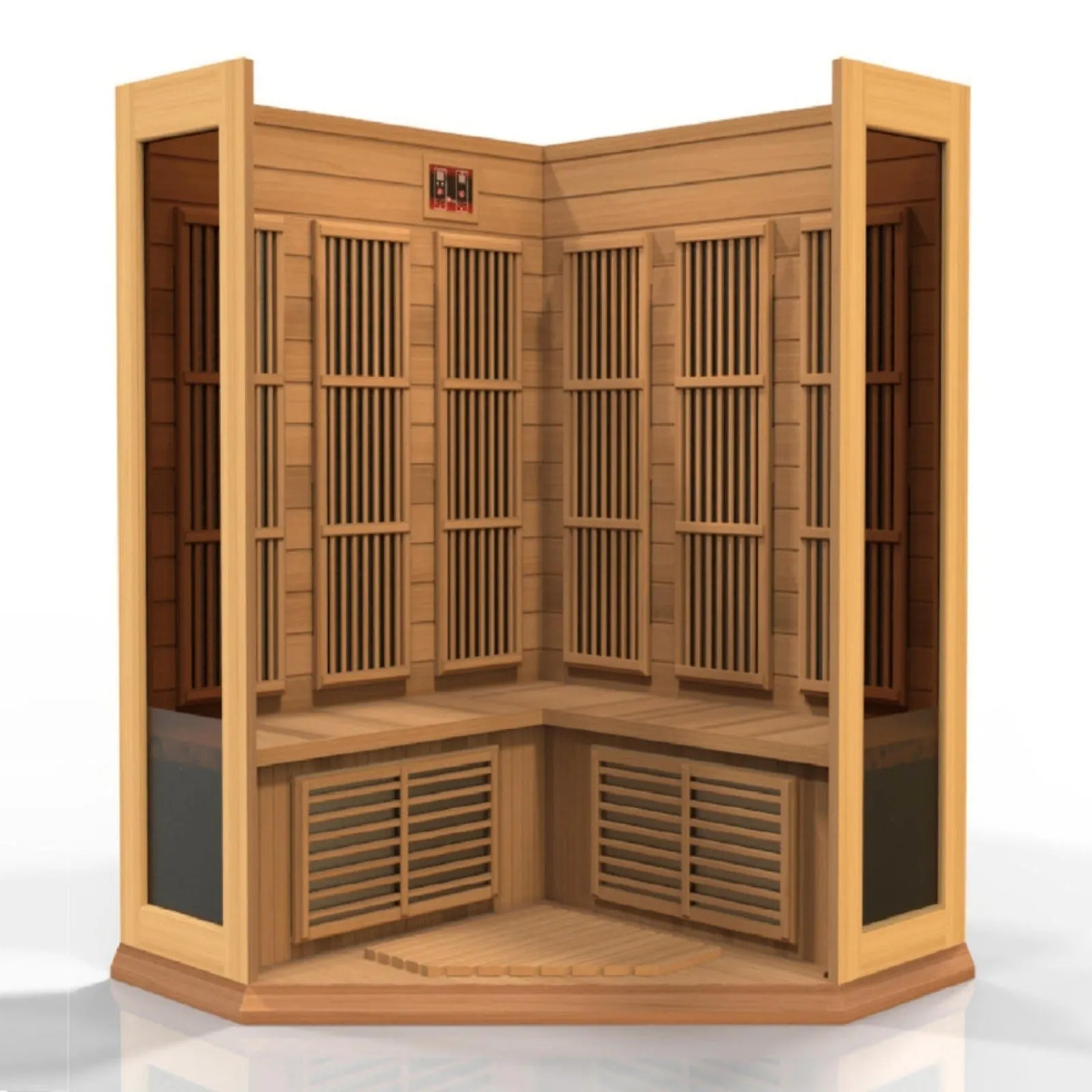 Maxxus 3-Person Corner Near Zero EMF (Under 2MG) FAR Infrared Sauna (Red Cedar)
