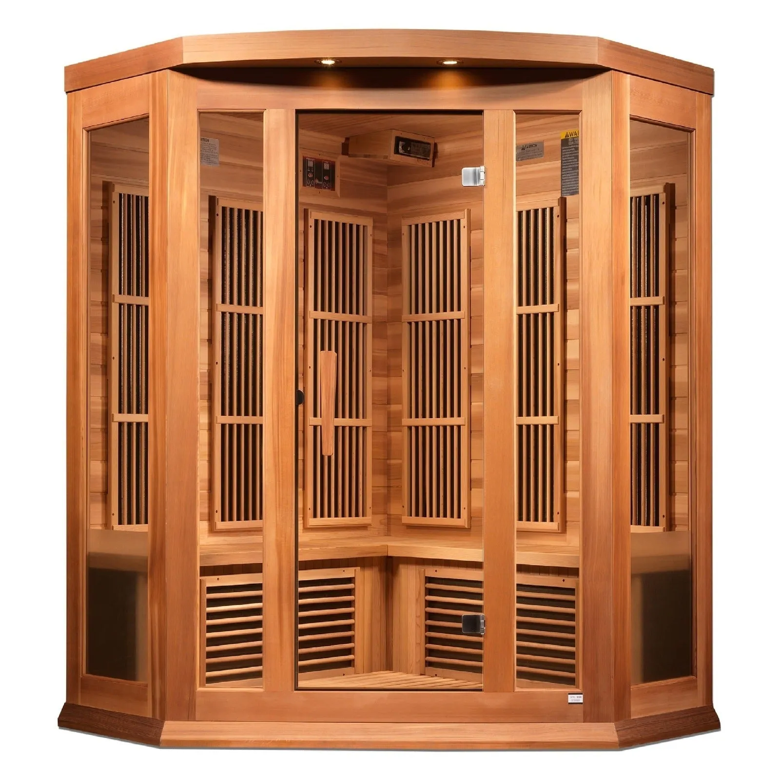 Maxxus 3-Person Corner Near Zero EMF (Under 2MG) FAR Infrared Sauna (Red Cedar)