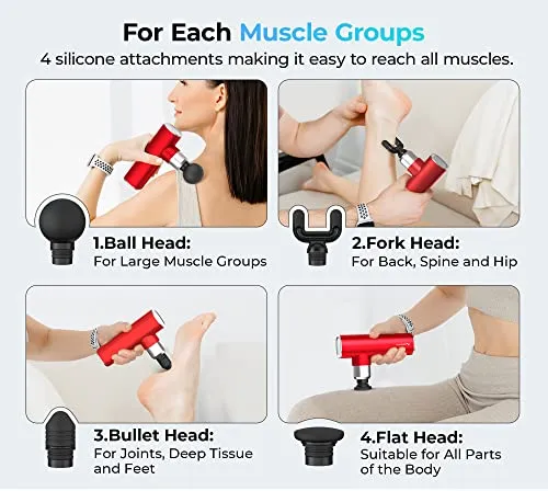 MERACH Mini Massage Gun, Portable Deep Tissue Massager Gun with Aluminum Housing Silicone Massage Heads Handheld Percussion Muscle Massager Gun for Travel Office Gym, M1S, Red