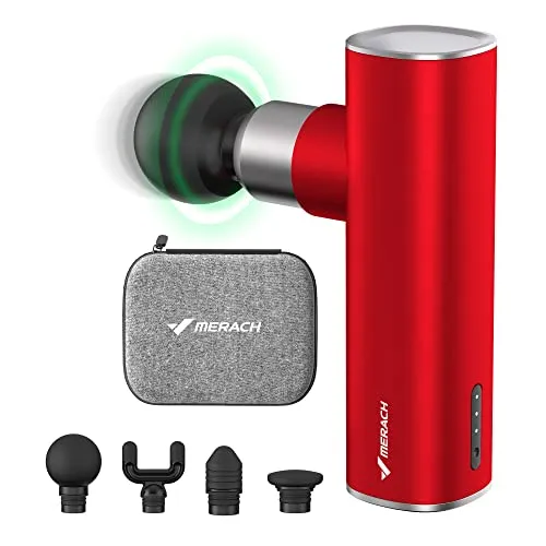 MERACH Mini Massage Gun, Portable Deep Tissue Massager Gun with Aluminum Housing Silicone Massage Heads Handheld Percussion Muscle Massager Gun for Travel Office Gym, M1S, Red