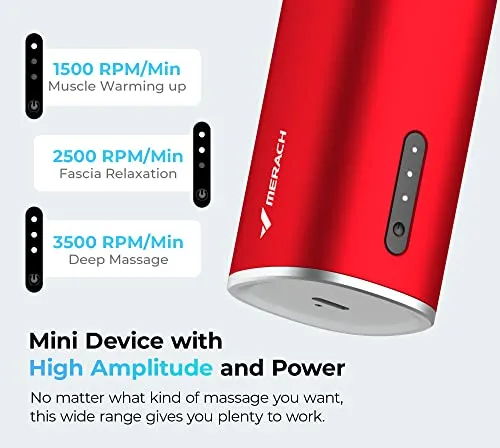 MERACH Mini Massage Gun, Portable Deep Tissue Massager Gun with Aluminum Housing Silicone Massage Heads Handheld Percussion Muscle Massager Gun for Travel Office Gym, M1S, Red