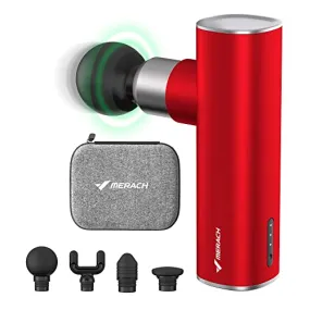 MERACH Mini Massage Gun, Portable Deep Tissue Massager Gun with Aluminum Housing Silicone Massage Heads Handheld Percussion Muscle Massager Gun for Travel Office Gym, M1S, Red