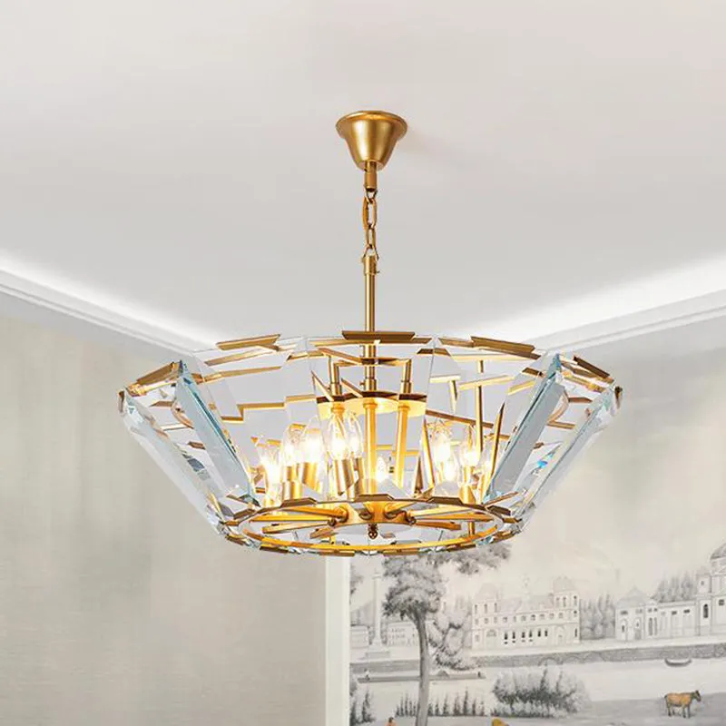 Modern Crystal Pendant Light Fixture - Gold, 6-Head Dining Room Chandelier