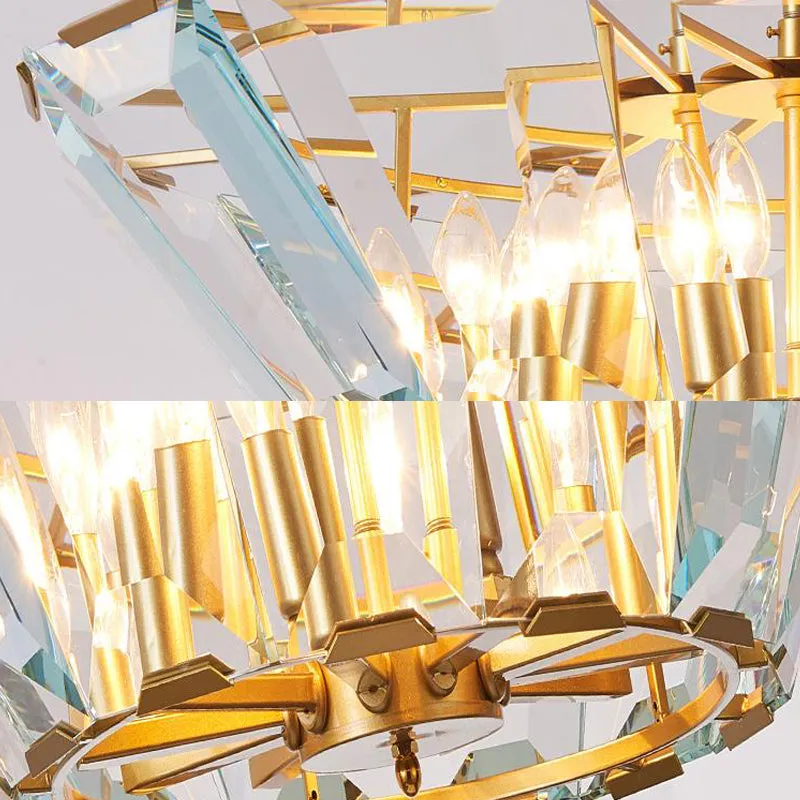 Modern Crystal Pendant Light Fixture - Gold, 6-Head Dining Room Chandelier