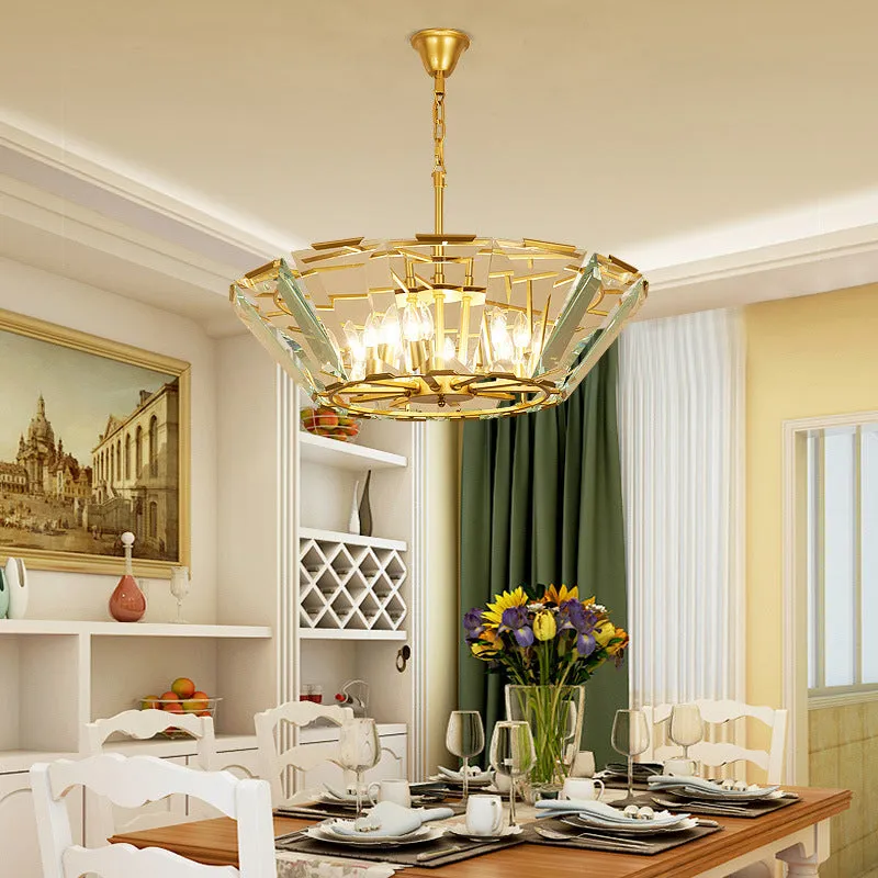 Modern Crystal Pendant Light Fixture - Gold, 6-Head Dining Room Chandelier