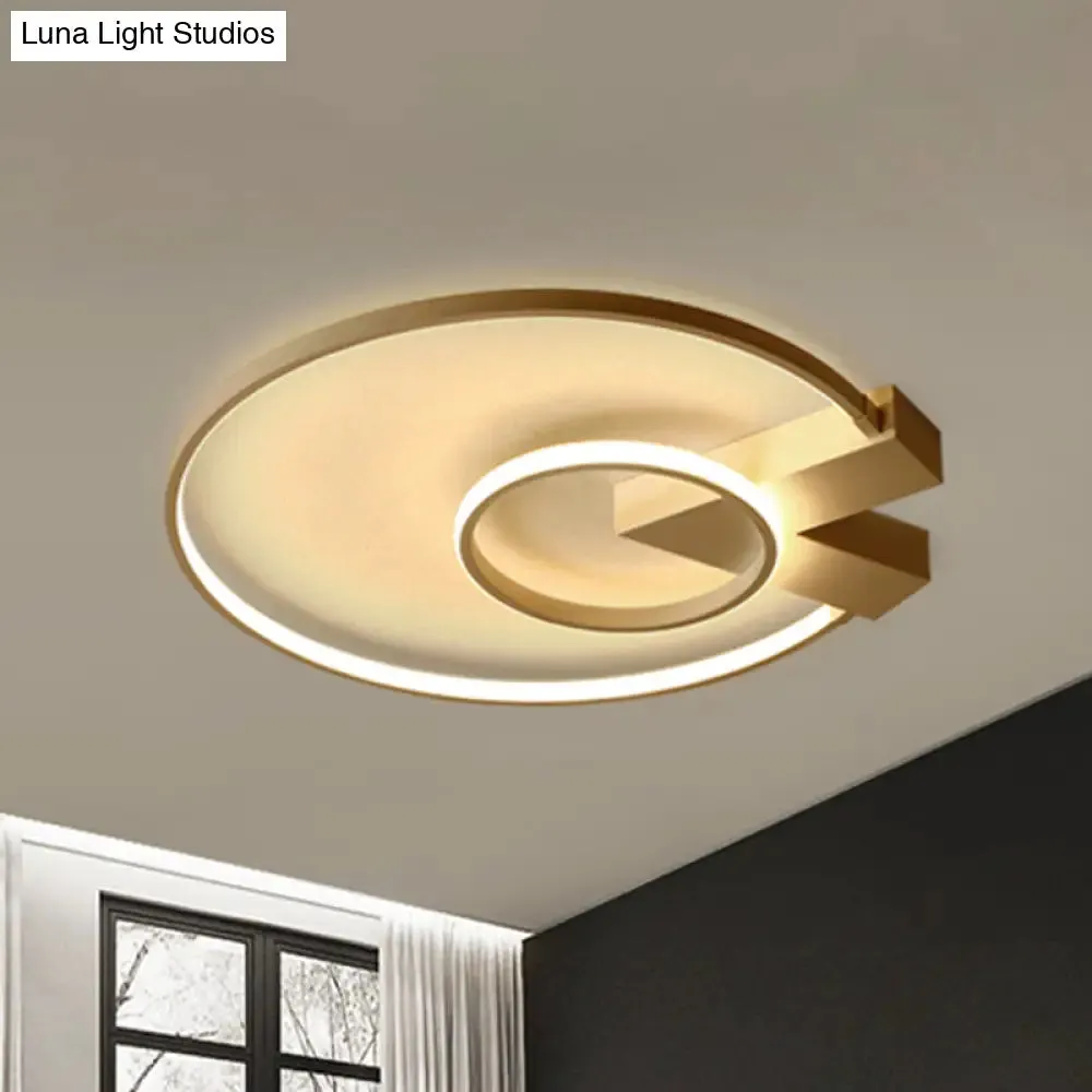 Modern Single Light White/Gold Flushmount Ceiling Fixture with Acrylic Panels