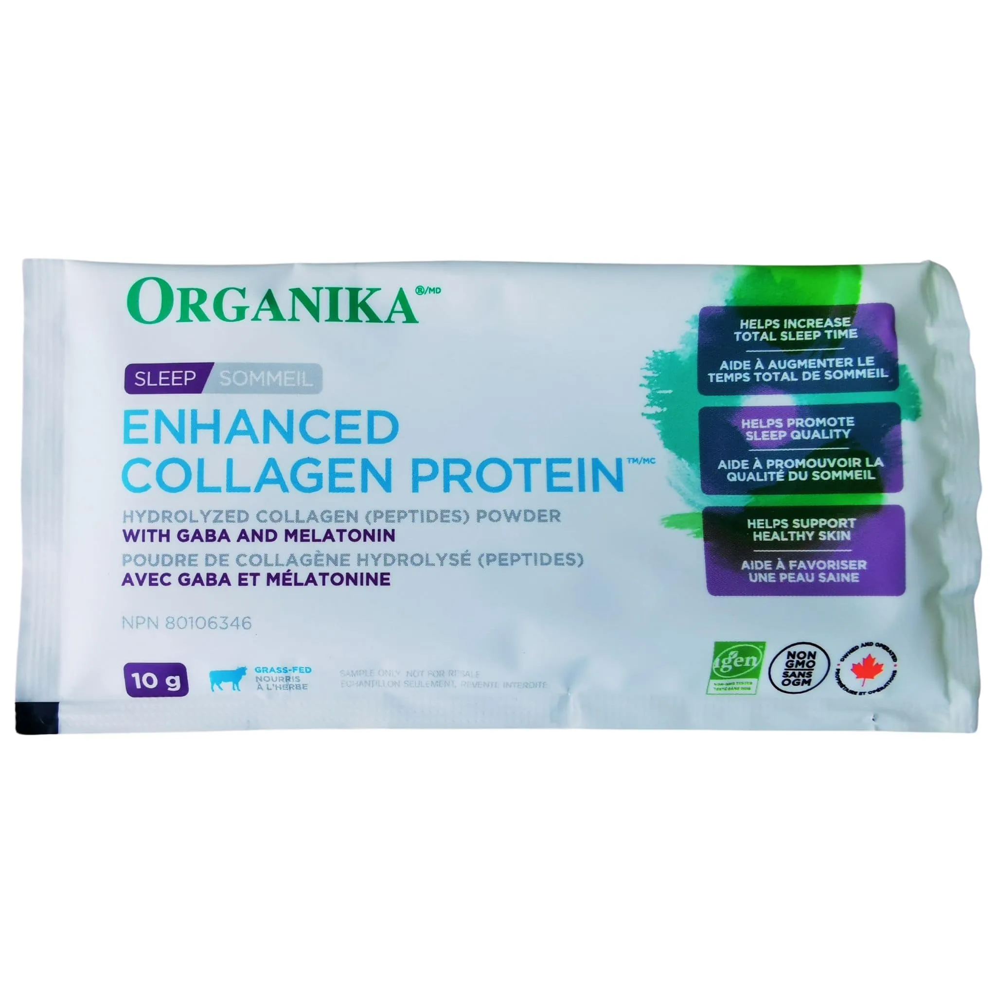 Organika Enhanced Collagen Sleep, Collagen Powder with GABA and Melatonin, 1 Serving SAMPLE, 10g