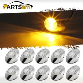 Partsam 10Pcs 3 inchx2 inch Clear Amber Mini Oval Side Marker Clearance Lights 3LED Chrome Replacement For Peterbilt 579 386 389 Drop Visor Front Breather Side Cab Panel Light Fender Guard