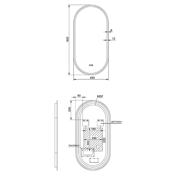 Remer Gatsby 900mm - 1200mm x 450mm Frameless LED Mirror
