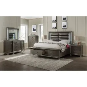 Ricardo Queen Bed w/Front Drawer, Faux Leather & Dark Champagne