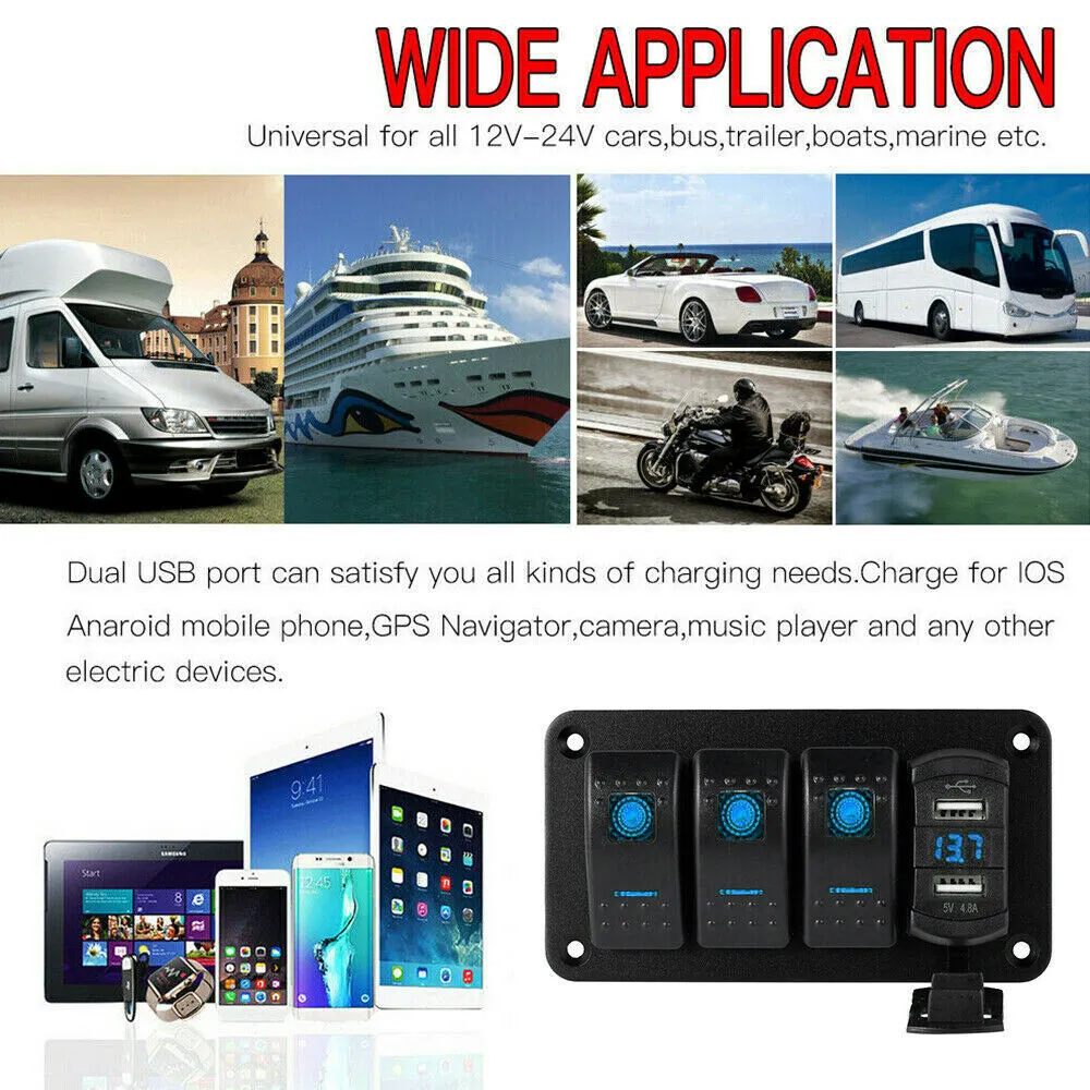 Rocker  Switch  Panel Dual Usb  Voltage Digital Display Panel Car