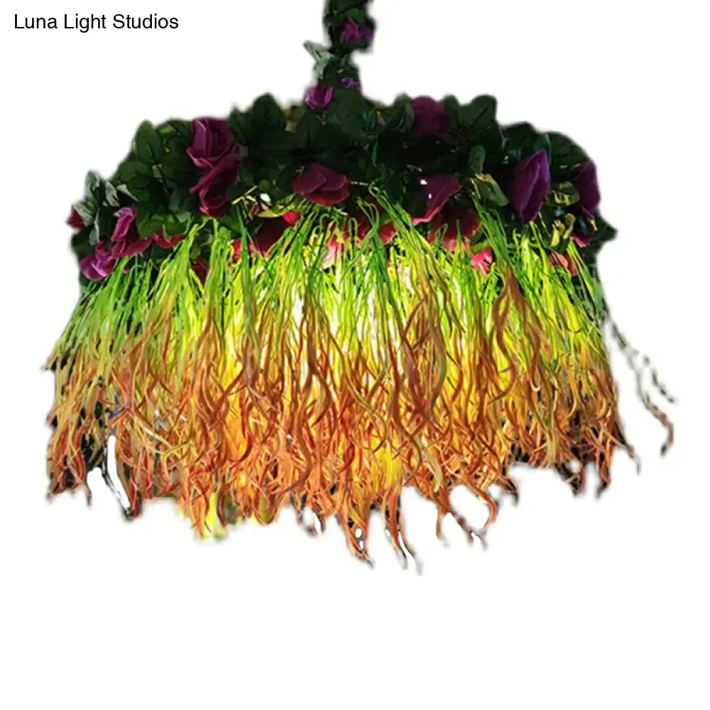Rustic Metal Ceiling Pendant Light with Artificial Plant Décor – Perfect for Restaurants