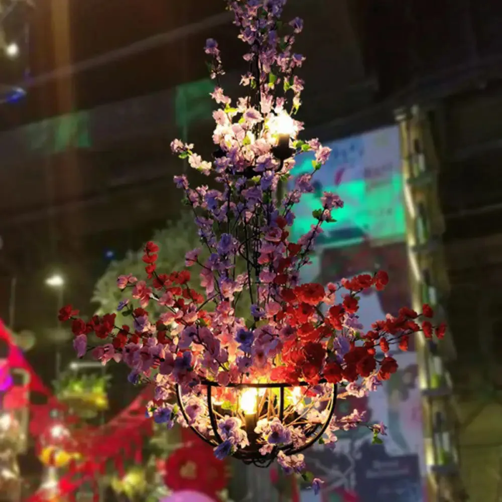 Rustic Metal Ceiling Pendant Light with Artificial Plant Décor – Perfect for Restaurants
