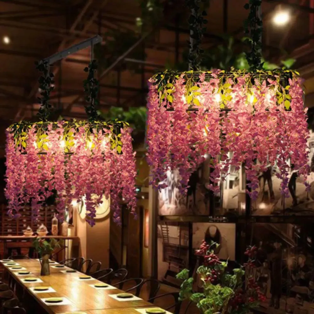 Rustic Metal Ceiling Pendant Light with Artificial Plant Décor – Perfect for Restaurants