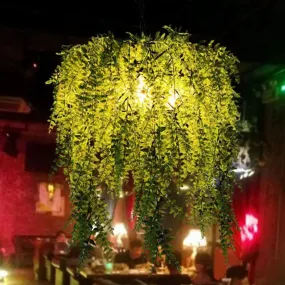Rustic Metal Ceiling Pendant Light with Artificial Plant Décor – Perfect for Restaurants