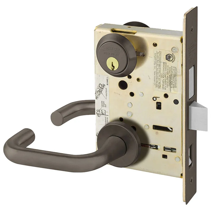 Sargent 8246-LNJ Dormitory or Exit Mortise Lock, J-Lever, LN-Rose, Field Reversible, Conventional Cylinder, LA Keyway, Keyed Random, [2] Keys