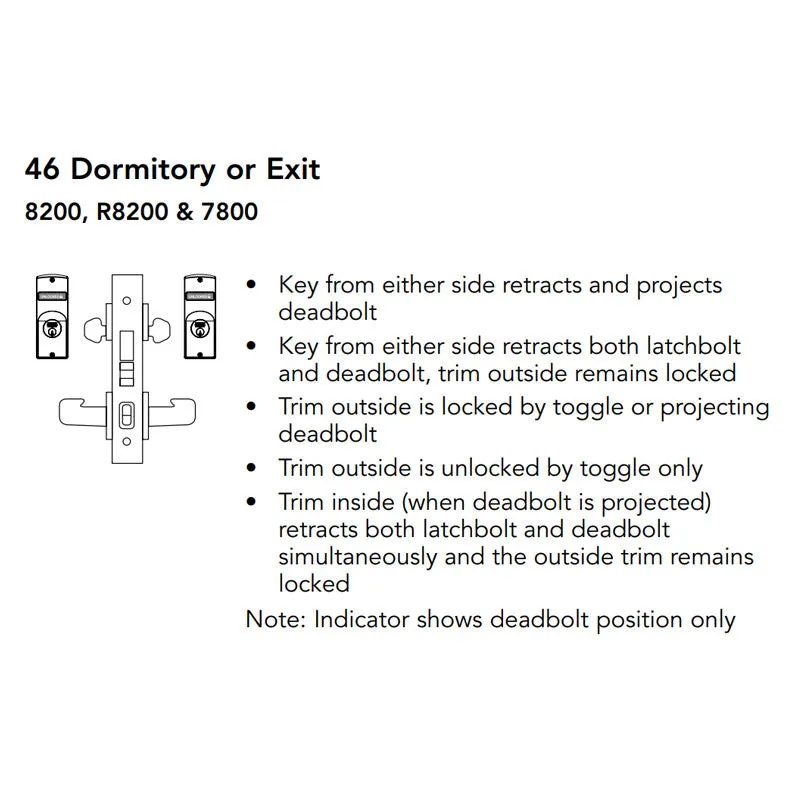 Sargent 8246-LNJ Dormitory or Exit Mortise Lock, J-Lever, LN-Rose, Field Reversible, Conventional Cylinder, LA Keyway, Keyed Random, [2] Keys