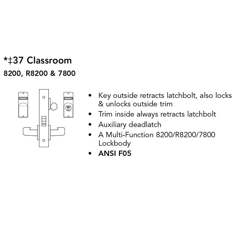 Sargent RX-LC-8237-12V-LNJ Classroom 12V Electrified Mortise Lock, LN Rose, J Lever, RX Switch, Less Cylinder