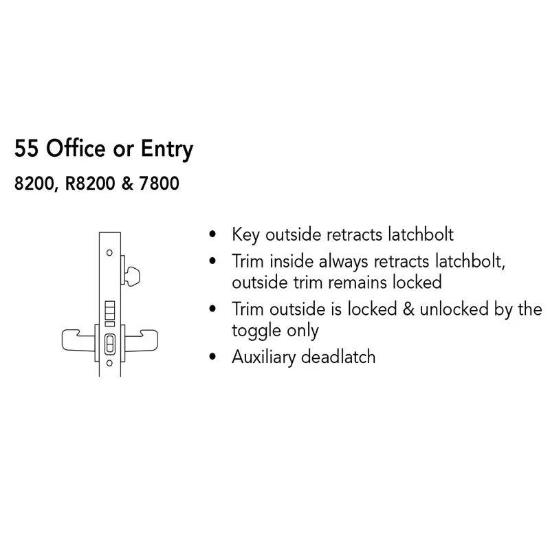 Sargent RX-LC-8255-12V-LNJ Office or Entry 12V Electrified Mortise Lock, LN Rose, J Lever, RX Switch, Less Cylinder