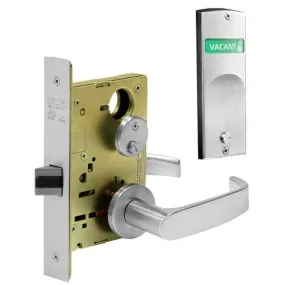 Sargent V20-8265-LNL-US26D Privacy Bathroom Mortise Lock, With "V20" Indicator outside indicator only, L-Lever, LN-Rose, Satin Chrome Finish
