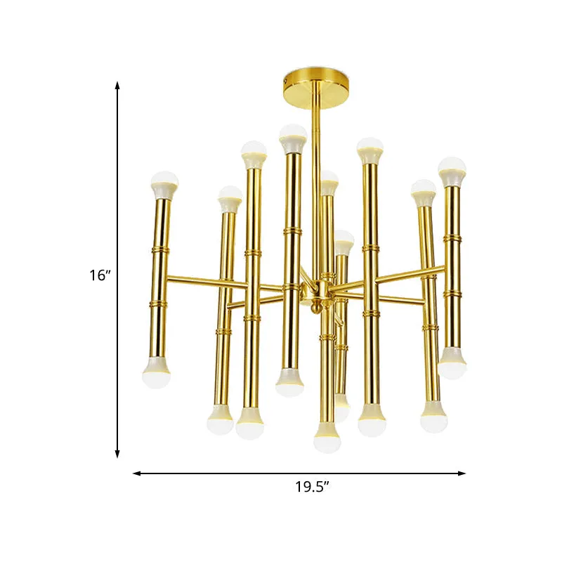 Sleek Gold Modern Tube Chandelier - Radial Pendant Light with 18 Bulbs for Living Room Ceiling