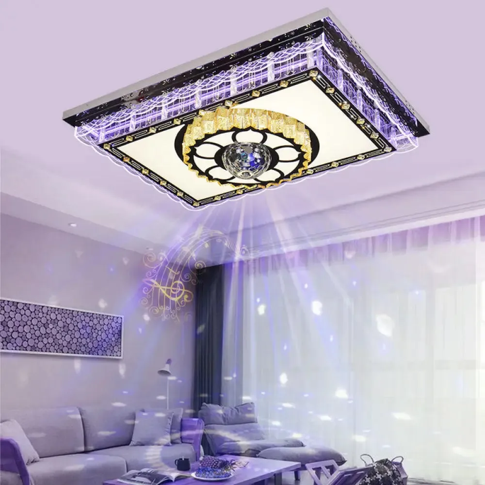 Sleek LED Crystal Flush Mount Ceiling Lamp with Chrome Accent - Modern Rectangle Design for Living Room