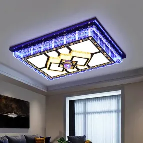 Sleek LED Crystal Flush Mount Ceiling Lamp with Chrome Accent - Modern Rectangle Design for Living Room