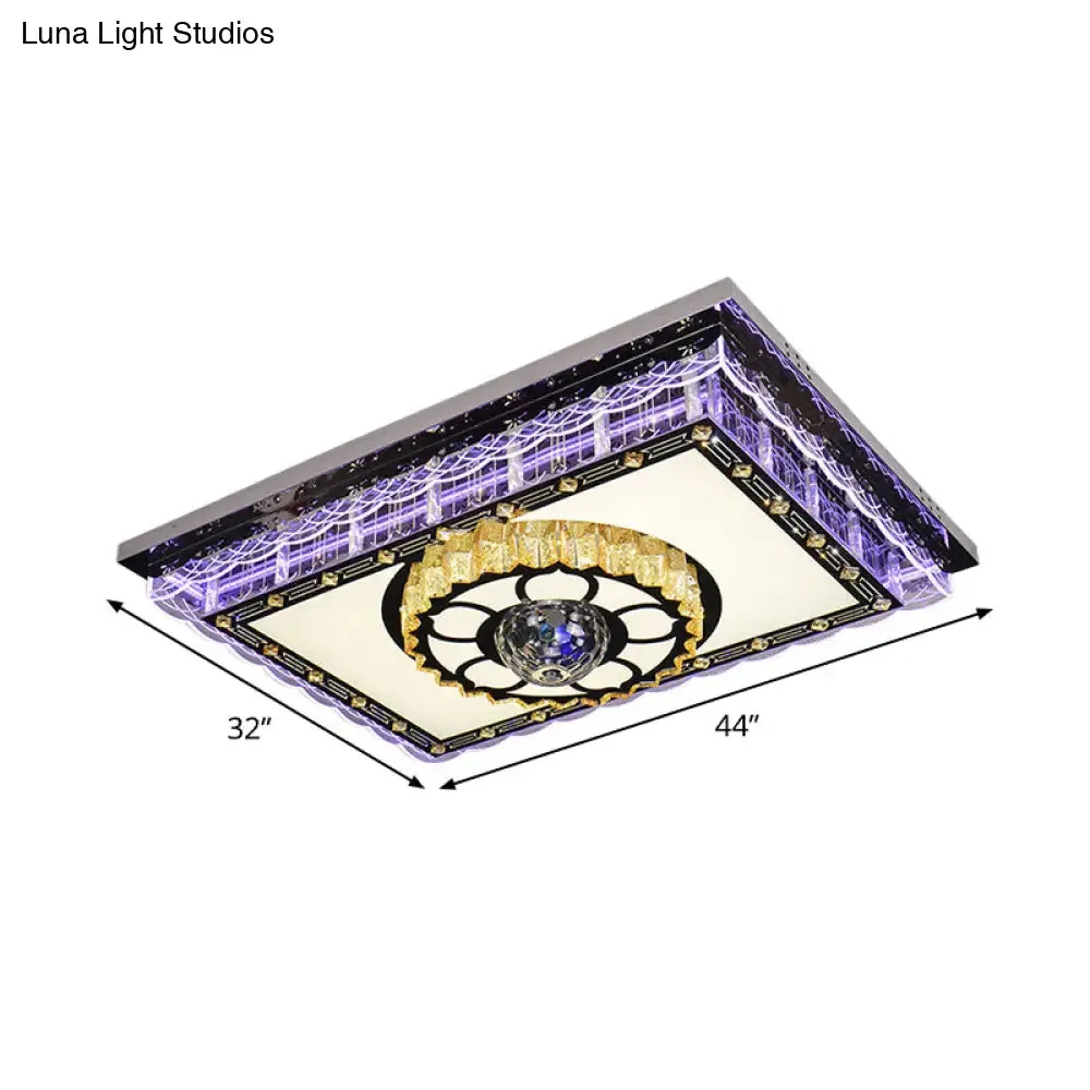 Sleek LED Crystal Flush Mount Ceiling Lamp with Chrome Accent - Modern Rectangle Design for Living Room